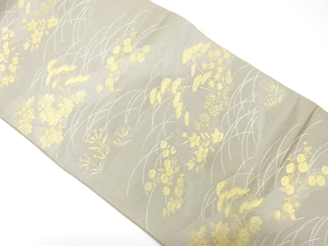 JAPANESE KIMONO / ANTIQUE FUKURO OBI / SILK / WOVEN PINE & FLOWERS